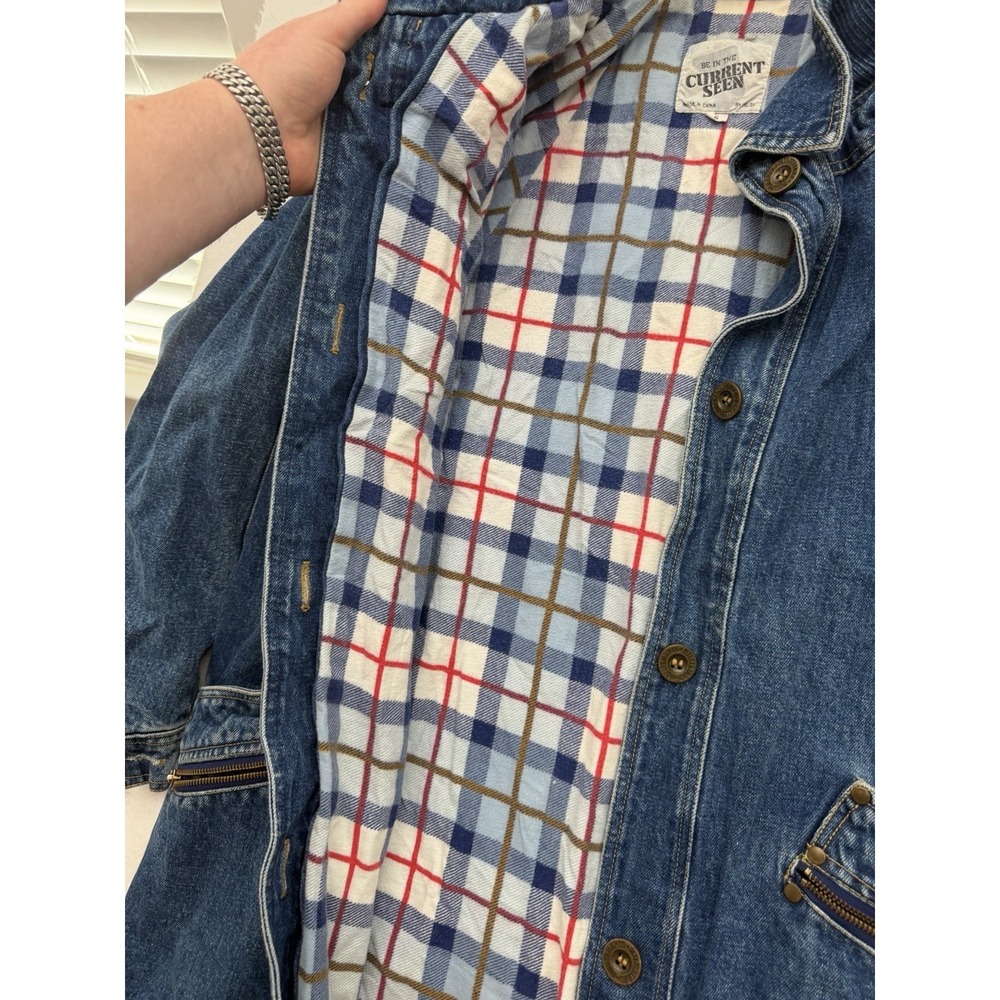 VTG Current Seen Denim Barn Coat Chore Jacket Flannel Lined Size Small 90s 80s - Picture 4 of 9